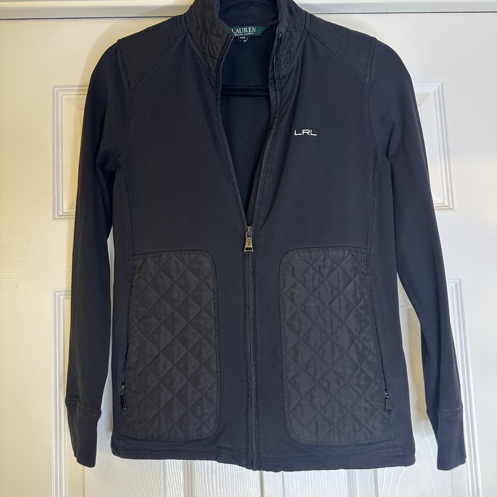 Ralph Lauren Black Athleisure Jacket Quilted Pocket Detail Size XXS